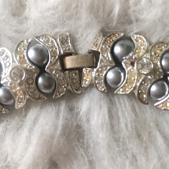 Silver & Blue Faux Pearl Heavy Formal Necklace - Picture 3 of 4